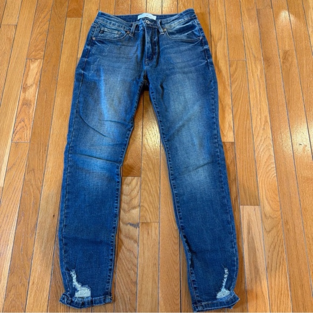 Kancan Whiskered Distressed Blue Denim Skinny Leg Jeans Womens Size 28